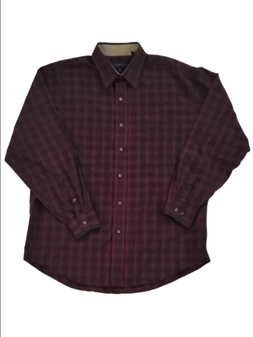 3/$20 Van Heusen Men's Burgundy Plaid Long-Sleeve Button-Down Shirt